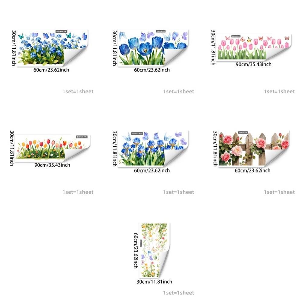 Tulip and Leaf Colorful Flower Window Stickers Glass Wall Decal Flower Butterfly Glass Electrostatic Film Floral Print Rose