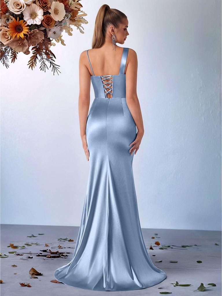 Elegant Women's One-Shoulder Spaghetti Strap Long Evening Gown