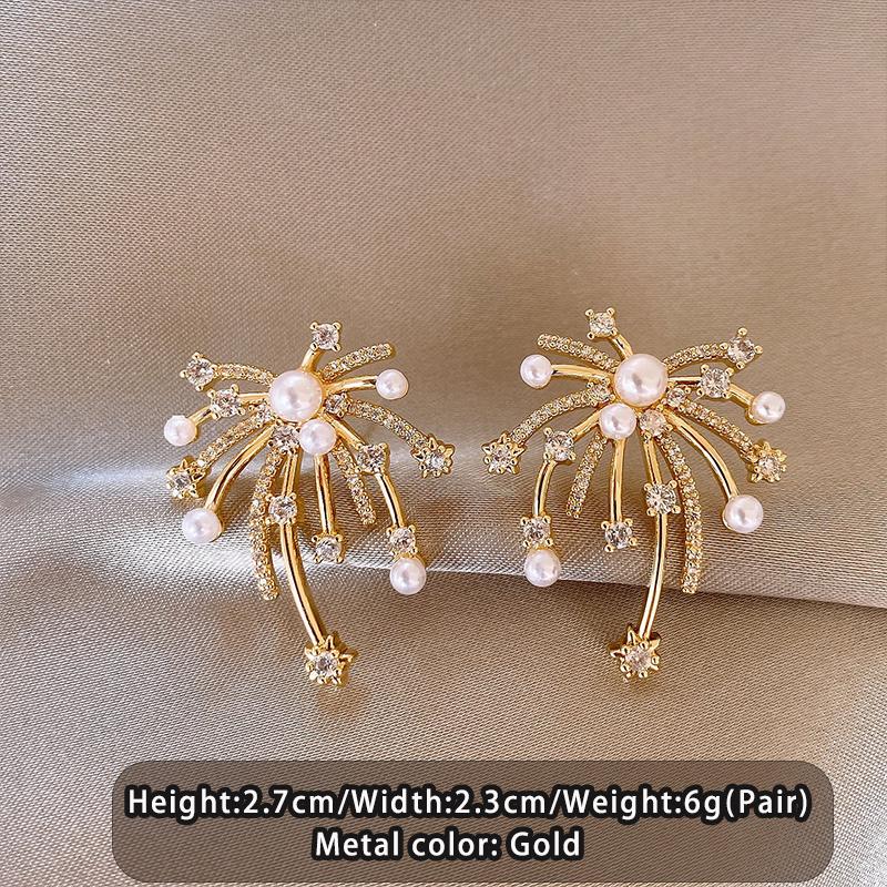 Zircon Flower Stamen Shaped Earrings for Women Gold Color Micro Inlaid Luxury Party Jewelry Exquisite Accessories New Design