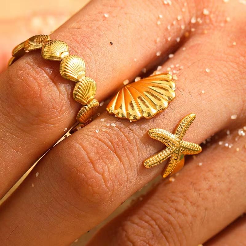 Stainless Steel Metal Hollow Line Texture Open Rings For Women Minimalist Gold Color Irregular Geometric Adjustable Ring Jewelry