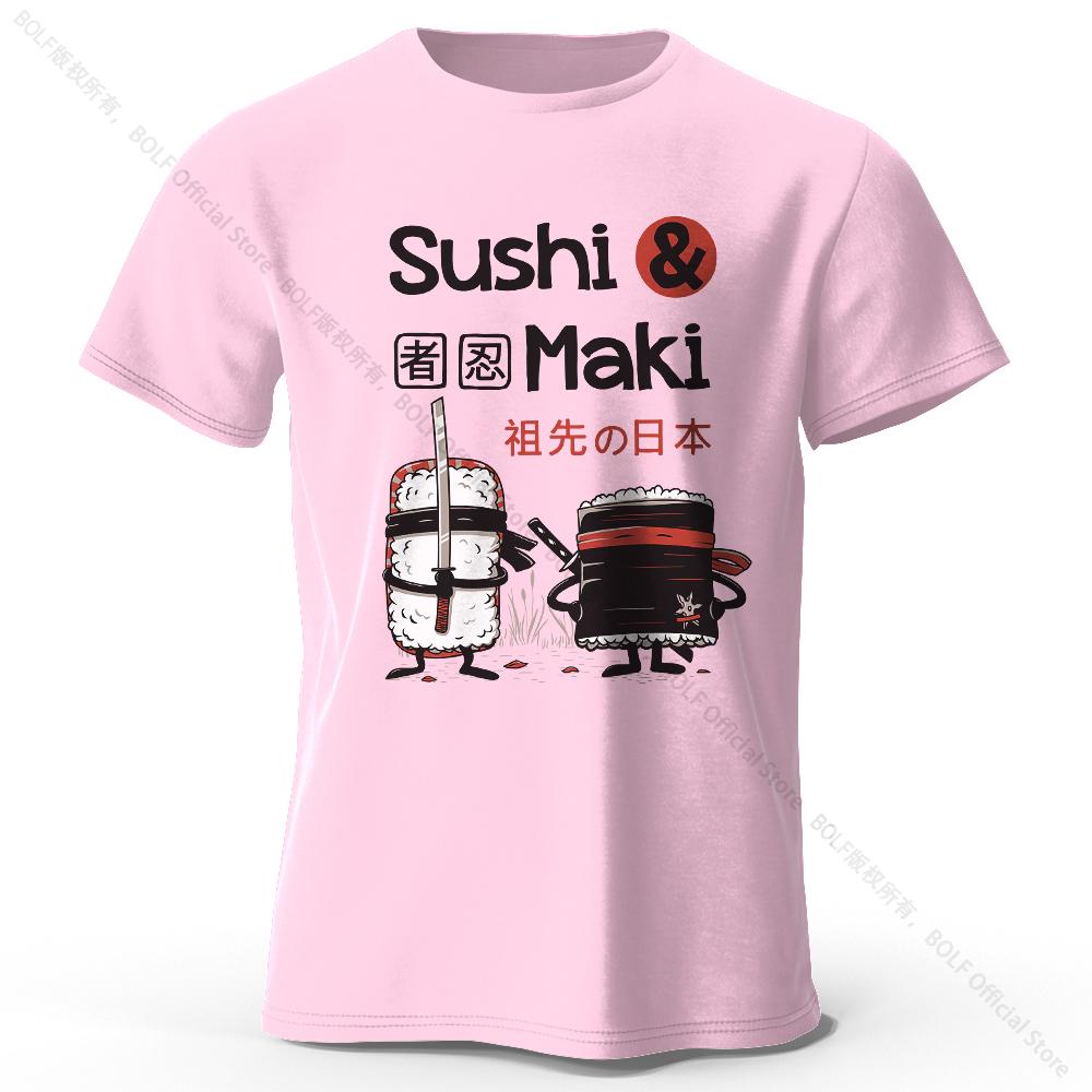 Kawaii Sushi Harajuku Printed 100% Cotton T-Shirt, Soft & Breathable Round Neck Short Sleeve Tee, Unisex Cute Style