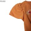 ZANZEA Women Casual Round Neck Loose Floral Embroidery Short Sleeve Dress