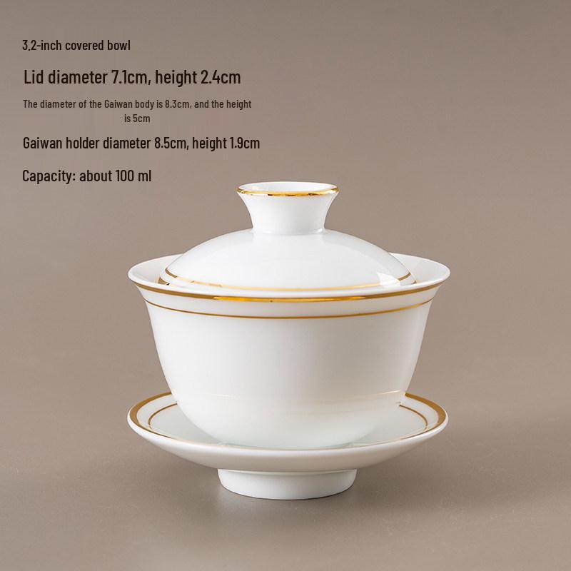 Chinese Style Ceramic Tea Set: White Porcelain Cup with Blue and White Ruyi Covered Bowl for Living Room