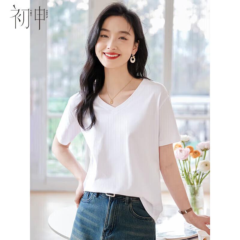 Chushen Women s V-Neck Pure Cotton Short-Sleeve T-Shirt M
