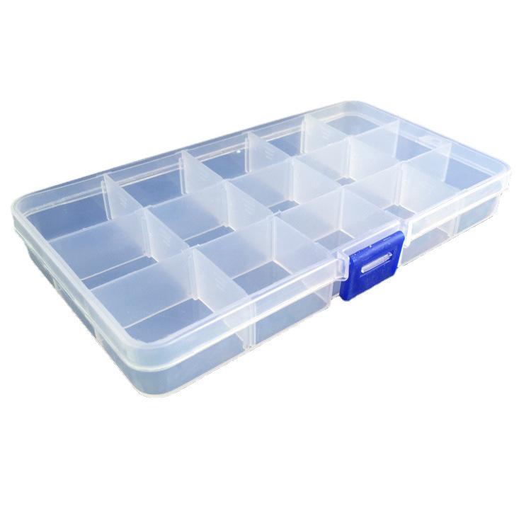 Transparent 15-Compartment Removable Plastic Storage Box for Fishing Tackle.