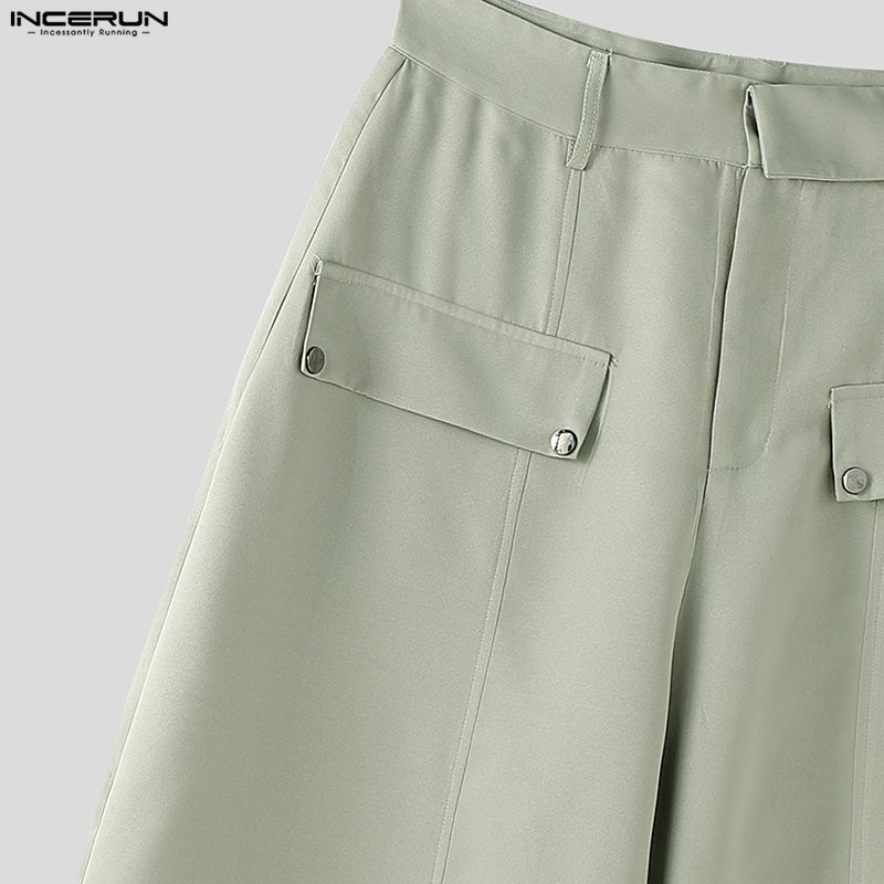 INCERUN Men Zip-up Waist Casual Baggy Drop-crotch Pants Long Trousers