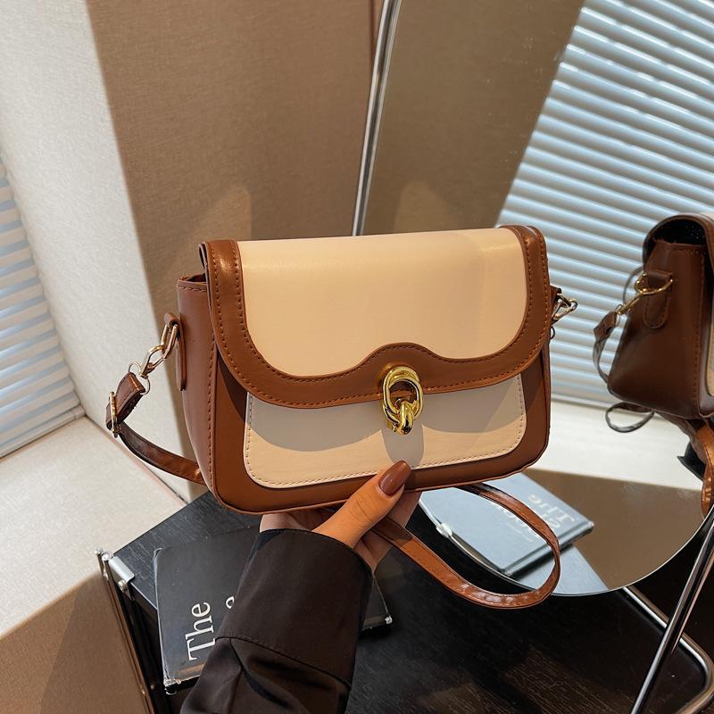 Bag new women's spring autumn and winter versatile fashion retro niche design shoulder messenger bag contrasting color small square bag