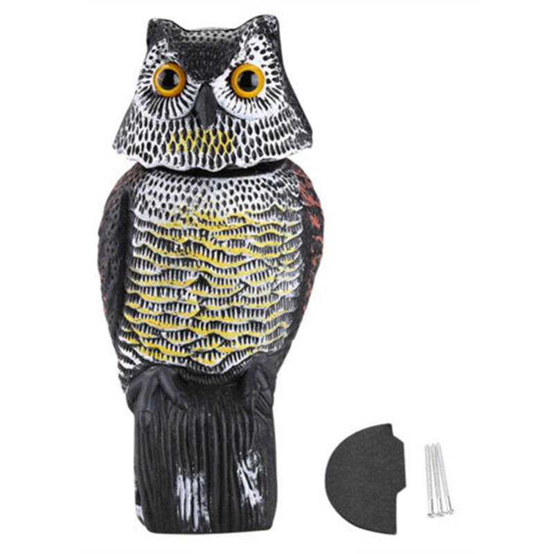 Realistic Bird Scarer Rotating Head Sound Owl Prowler Decoy Protection Repellent
