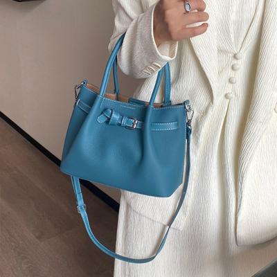 A Genuine Leather Versatile Crossbody Casual Hand-held Pleated Tote Bag