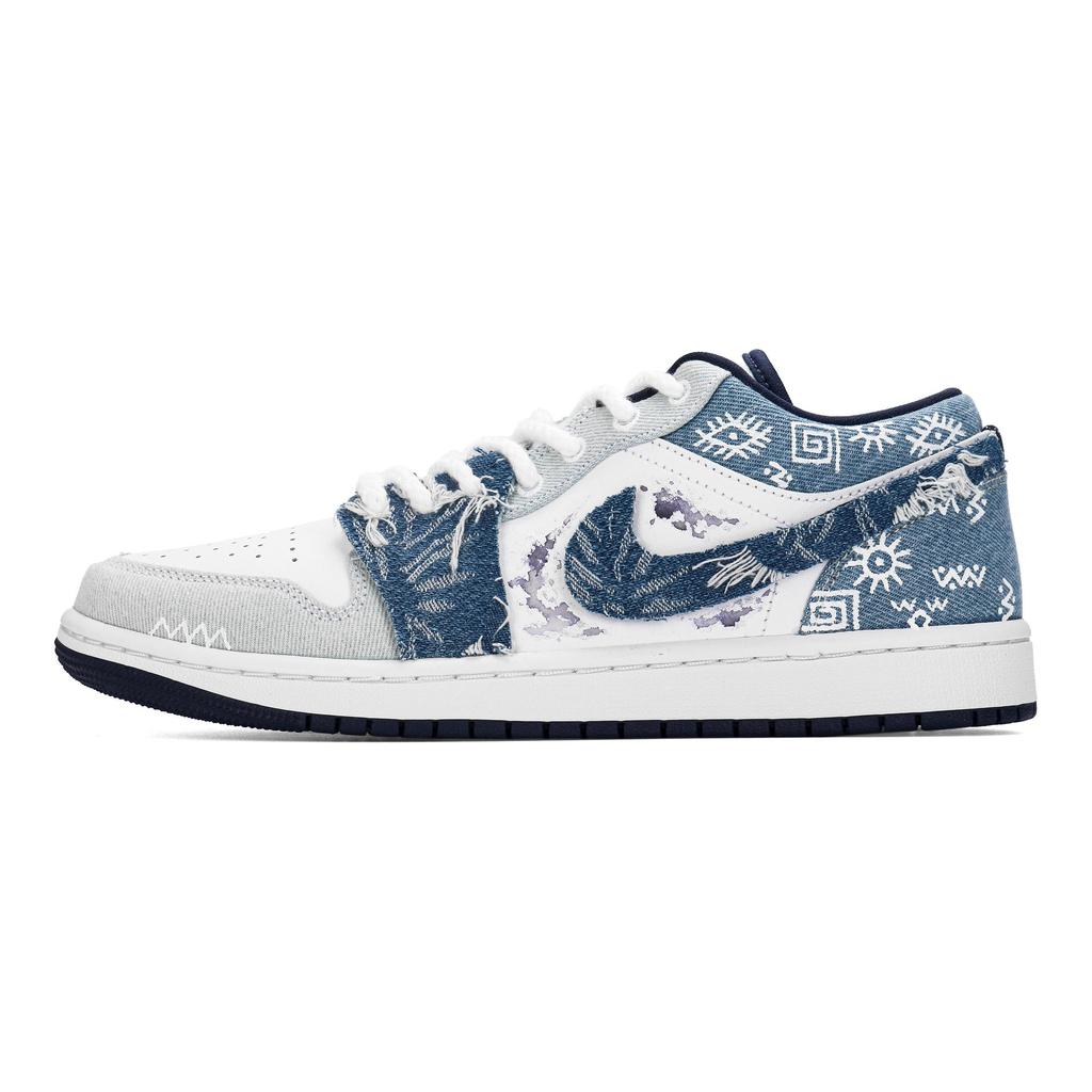 Jordan Air Jordan 1 Cushioning, Wear Resistant Low Top Vintage Basketball Shoes Men's Blue IH0648-141(Team303-)