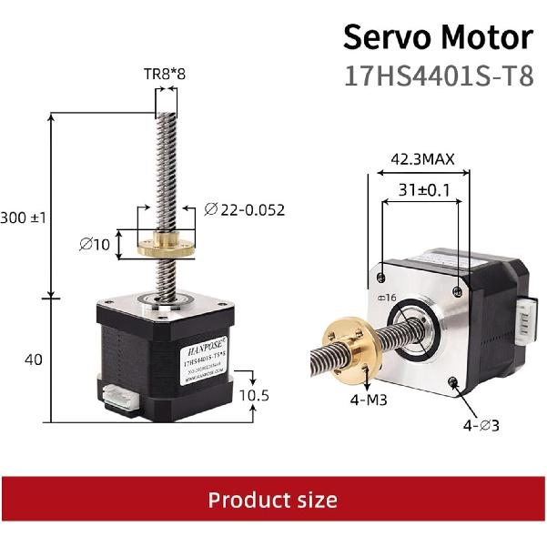 Nema17 Stepper Motor 40mm 1.5A 42 17HS4401S-T8*8 300mm Screw Rod Linear Z-Motor with Trapezoidal Lead Srew for 3D Printer(17HS4401S T8x8-100MM)