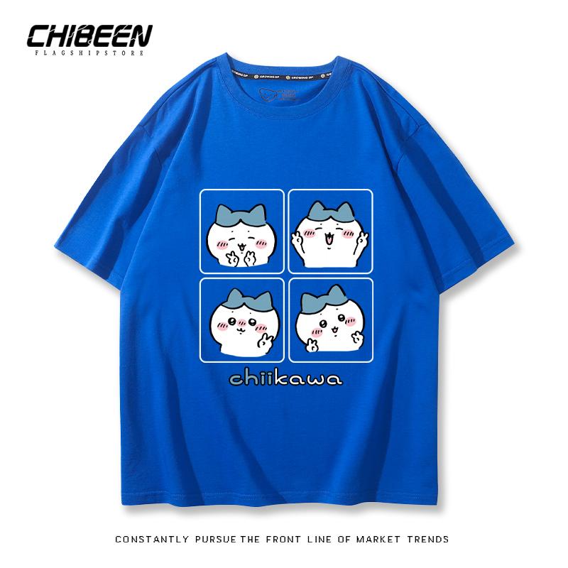 Chiikawa Cute Four-cell Pattern T-shirt Summer High Quality 100% Cotton T-shirt Casual Comfortable Loose Men's T-shirt