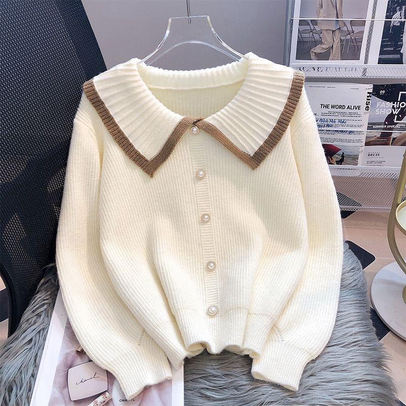 Early Autumn Doll Collar Knitted Cardigan Women's New Autumn Loose Temperament High-end Sweater Jacket