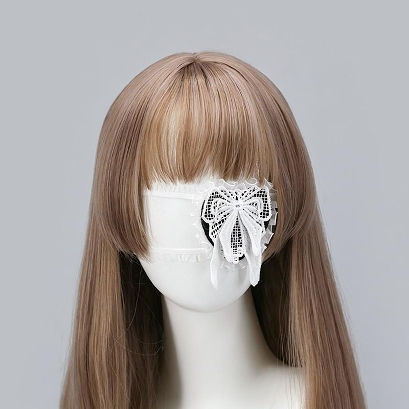 Gothic Lolita Eye Cover Accessory With Lace Bow Cross Pendant Dark Aesthetic Hairband Cosplay Costume