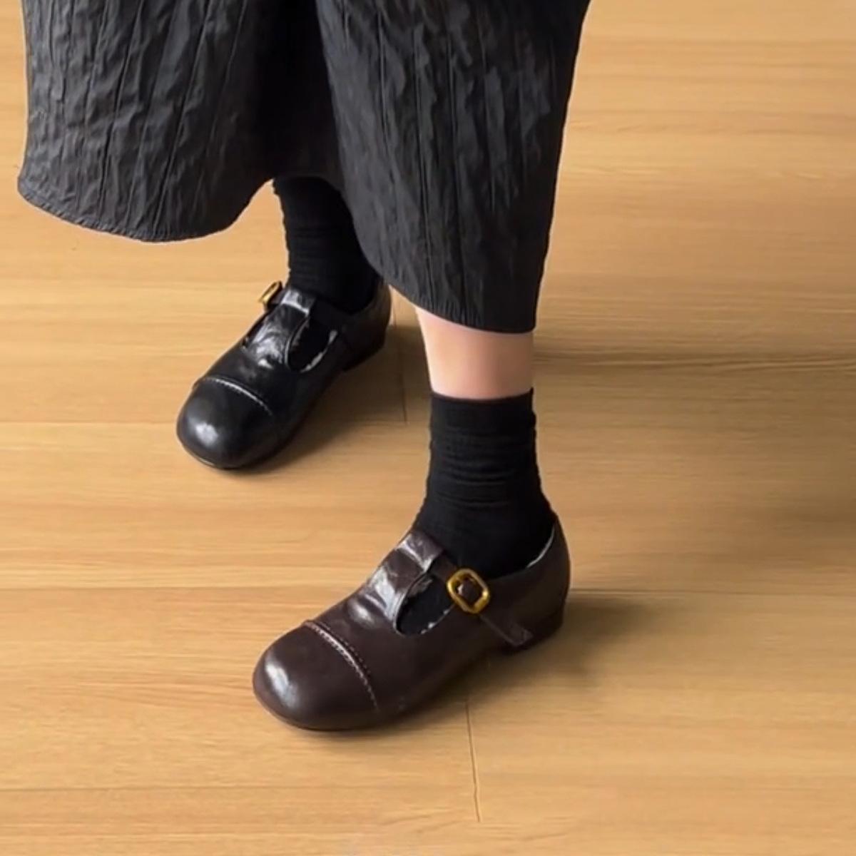 

Универсальные однобортные туфли с плоским дном и круглым носком, женские зимние теплые туфли Мэри Джейн с Т-образной пуговицей 40