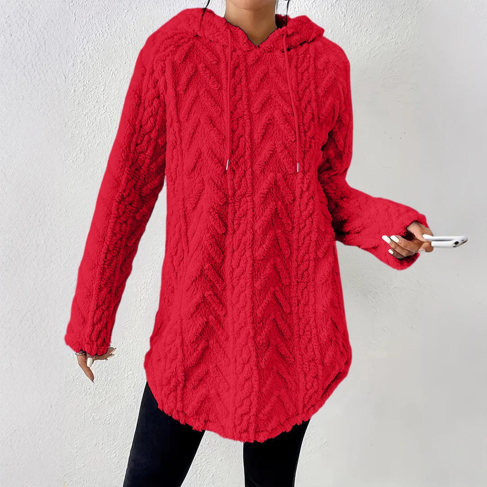

Women s Solid Color Hooded Long Sleeved Sweatshirt Slim Fit Drawstring Sweatshirt S красный