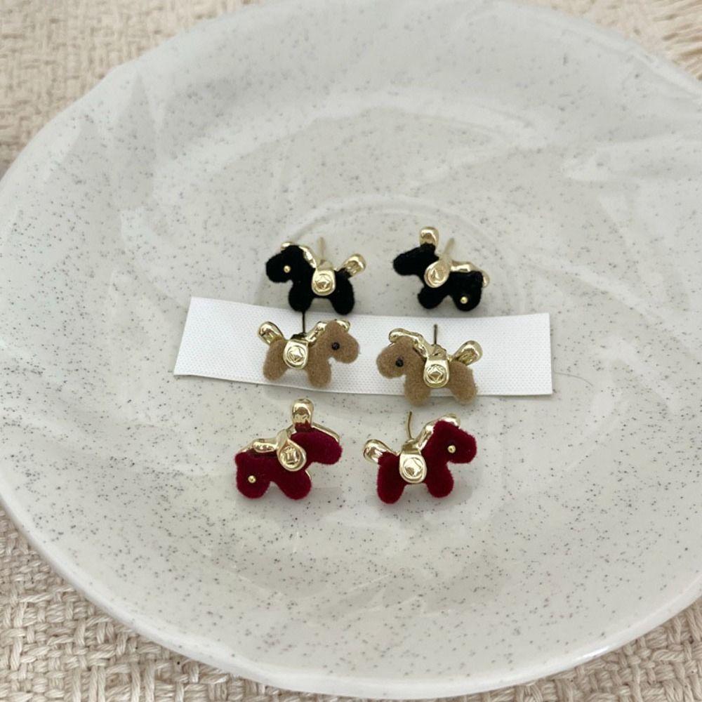Good Luck Chinese Horse Stud Earrings Cartoon Zodiac Horse Pony Earrings New Year Gift