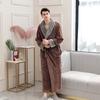 Mens Splice Thicken Coral Fleece Robe Bathrobe Gown Pajamas Sleepwear Pocket