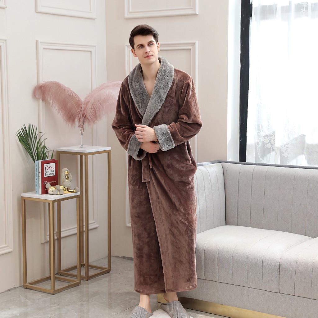 Pánské Splice Thicken Coral Fleece Župan Župan Župan Pyžamo Kapsa na spaní