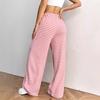 Spring/Autumn Women's Casual Striped Solid Color Elastic Waist Cotton Straight Leg Pants