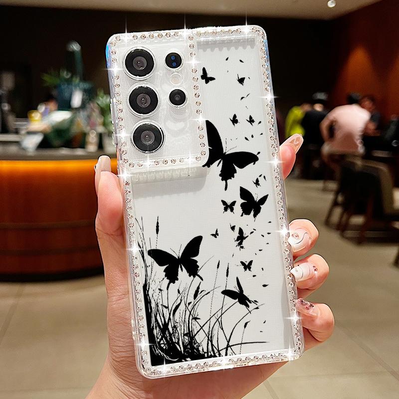 Fantasy Butterfly Pattern Diamond Diamond Case For Samsung Galaxy S25 Ultra S24 Plus S23 S22 S21 FE A14 A15 A16 A25 A26 A35 A36 A54 A55 A56 5G Cover