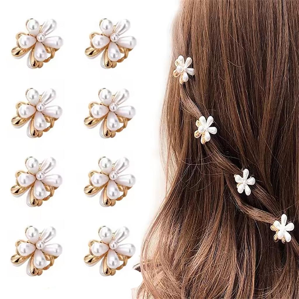 2~10Pcs Small Mini Pearl Claw Clips with Flower Design, Sweet Artificial Bangs Clips Decorative Hair Accessories for Women Girls