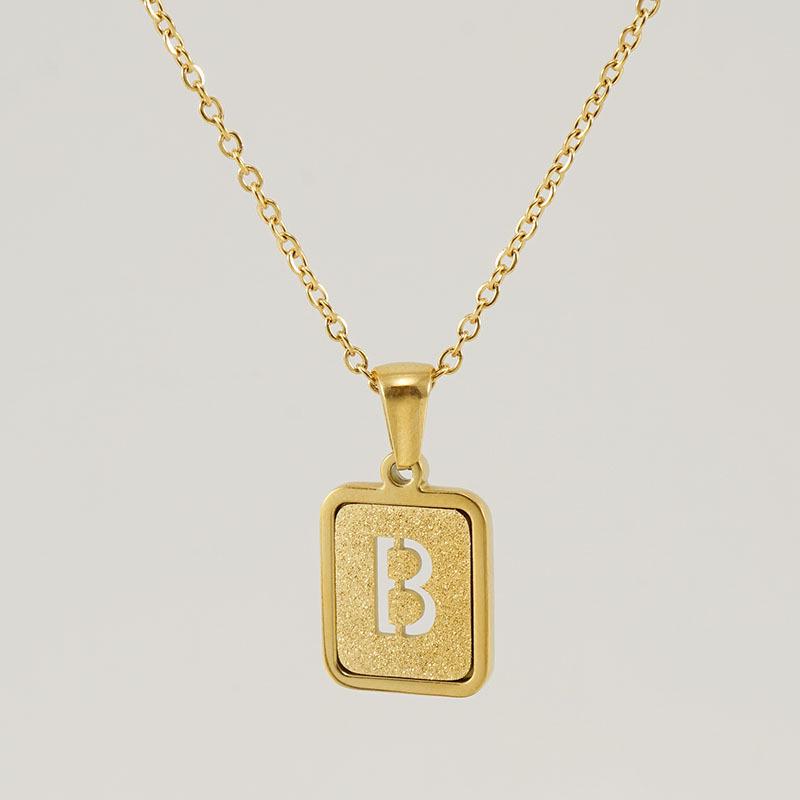 26-Letter Gold Sand Pendant Necklace for Women: Summer Collection, European/American Style, Titanium Steel, and 18K Stainless Steel Clavicle Chain.