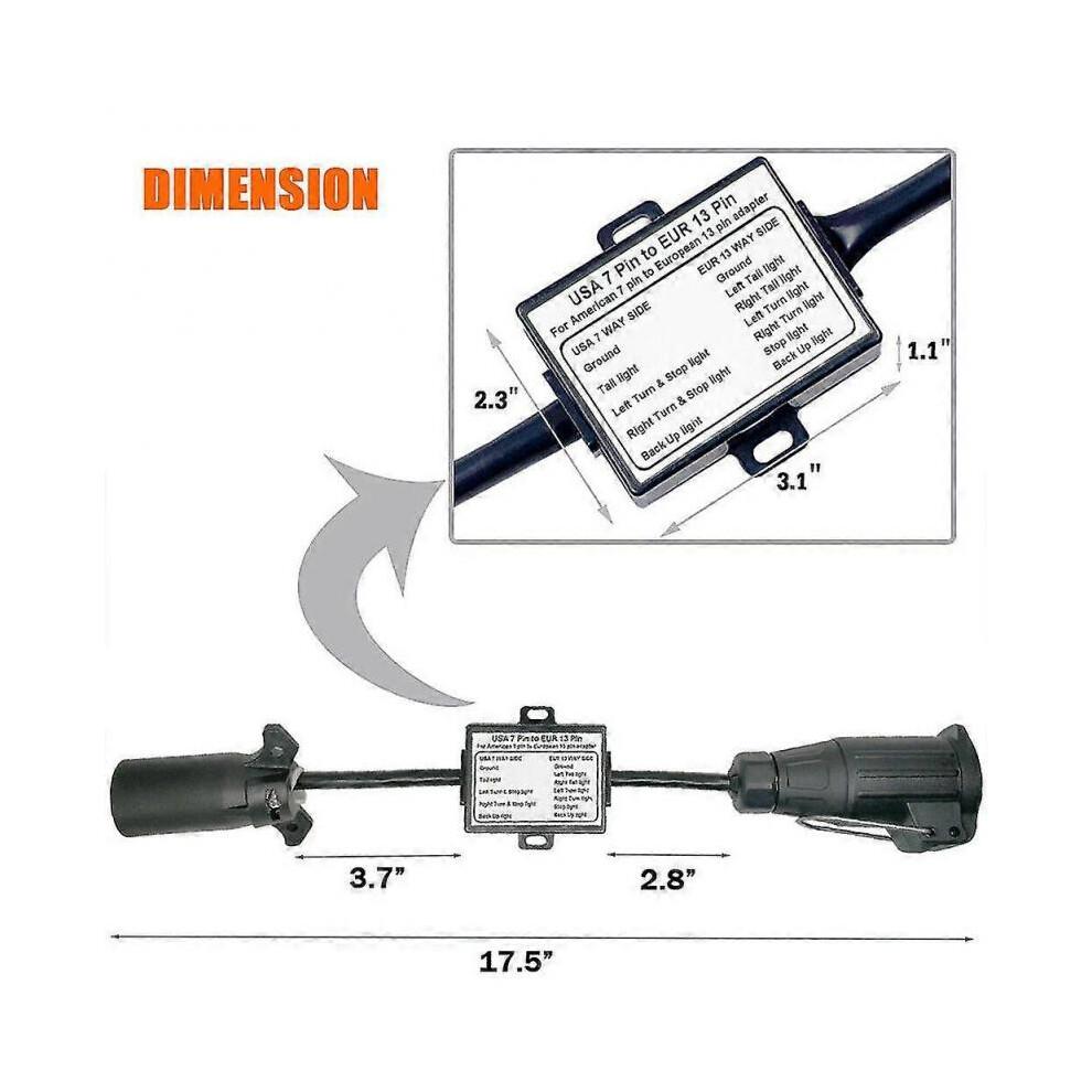 Usa To European Trailer Light Converter 7 Flat Socket (us Vehicle) To 13-pin Round Plug (eu Trailer S202412275146