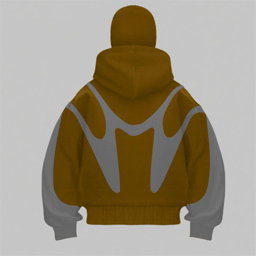 Men's Oversized Zip Up Hoodie Color Block Long Sleeve Hooded Sweatshirts Retro Jacket  Hoodie