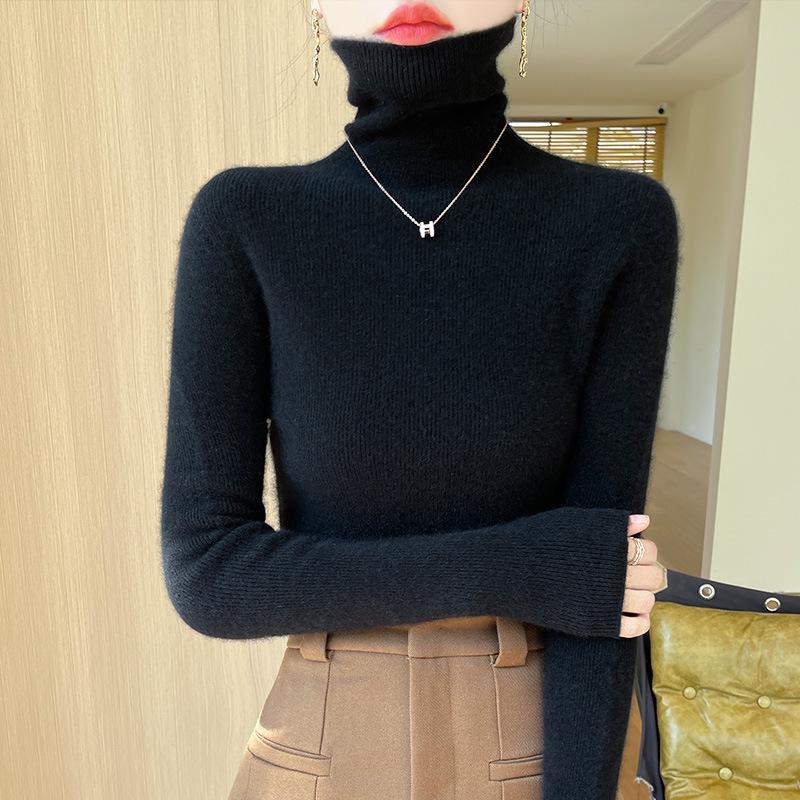 Women's High-Neck Slim-Fit Knit Sweater - 2024 Autumn/Winter Korean Style