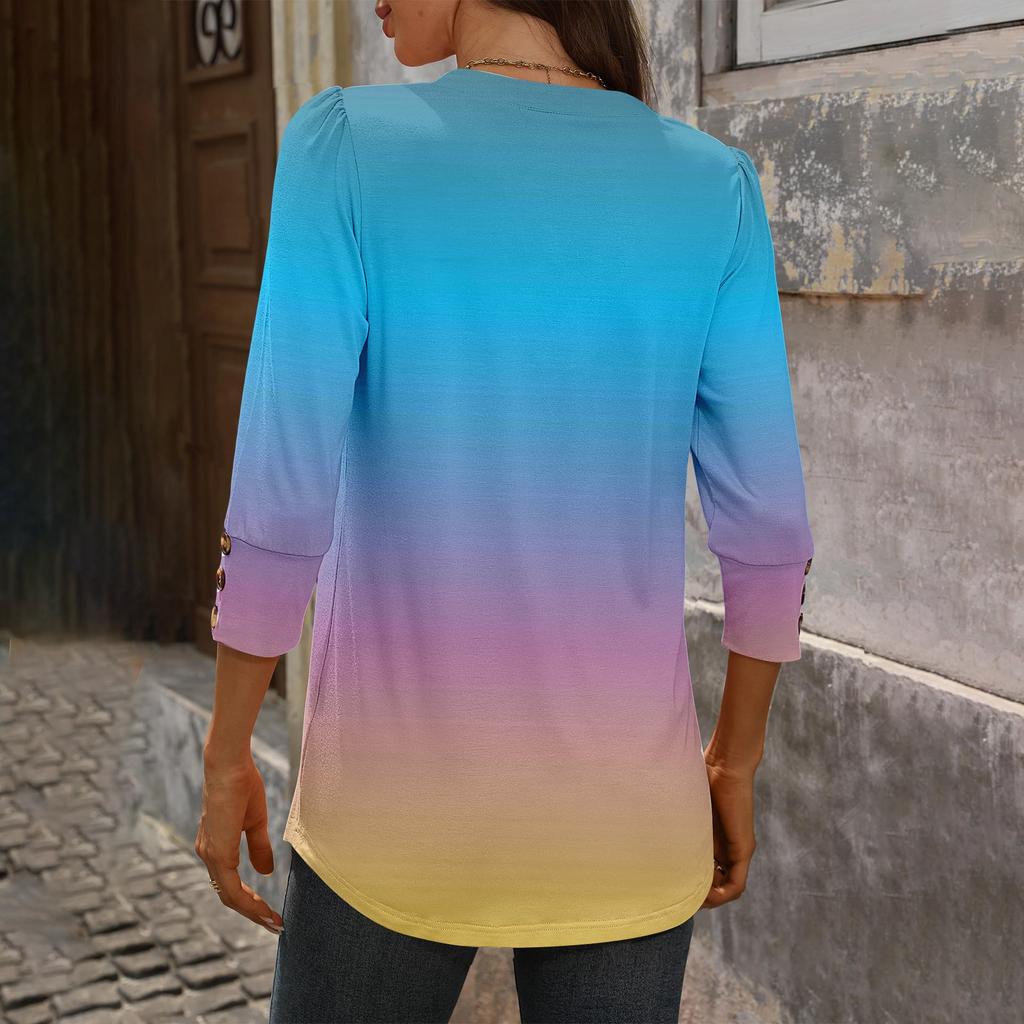women's loose 7,inch sleeve top with gradient print