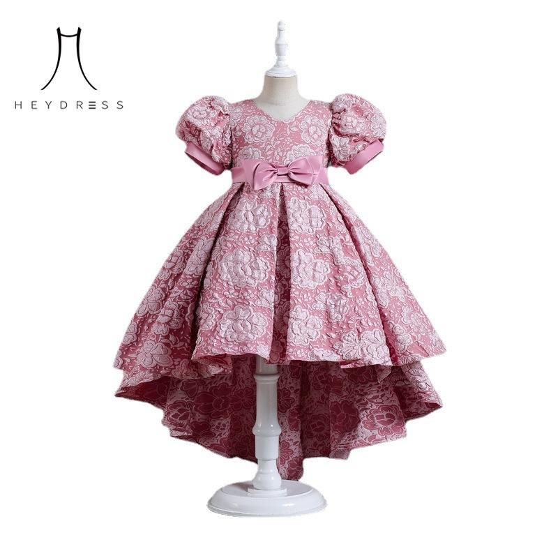 Girls Princess Dress Red Puff Sleeve Tail Dress Host Piano Performance Dress Show Dress Children