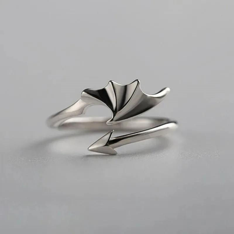 Vintage Evil Wings Punk Rings for Women Men Couple Wedding Ring Opening Angel Wing Version Rings Korean Jewelry