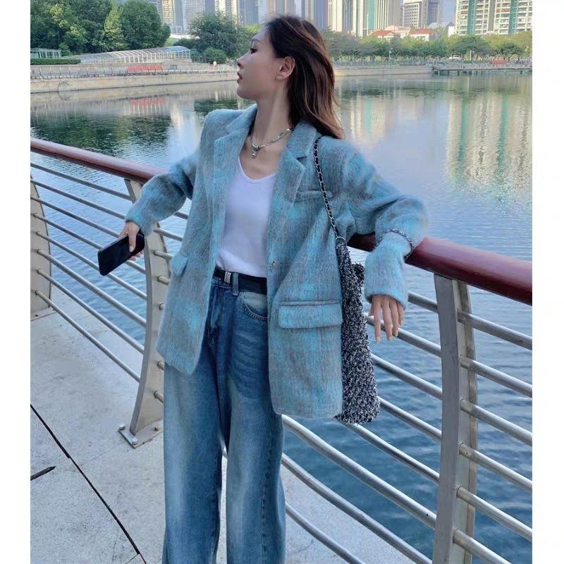 Stylish Plaid Woolen Coat for Women, Perfect for Spring and Fall Outfit