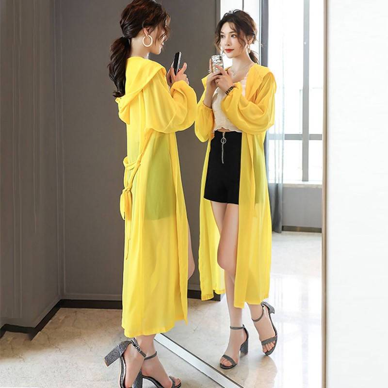 

Over-knee Sun Protection Clothes for Women Mid-length Chiffon Shirt New Summer Breathable Thin Style Loose Protection Clothes S червоний