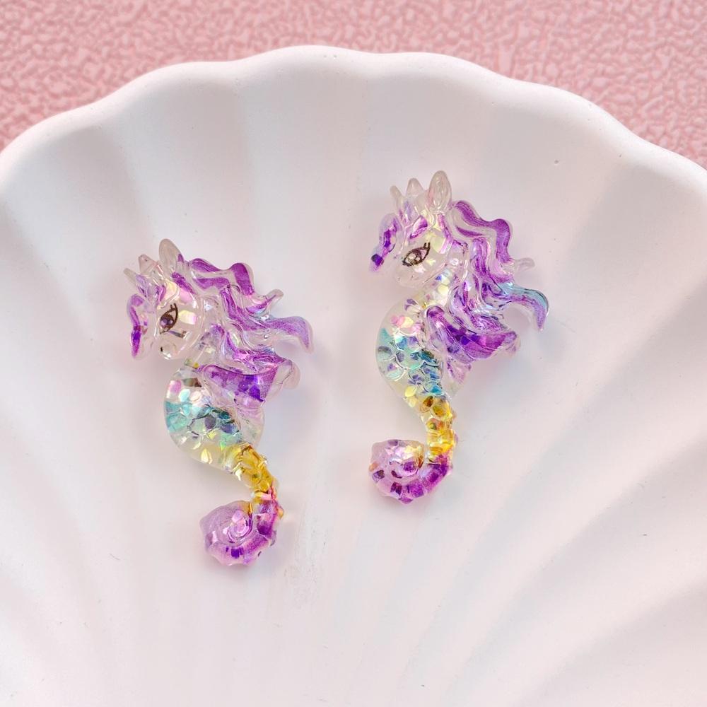 10 Pcs New Cute Bright Cartoon Ocean Mermaids, Seahorses, Starfish Resin Clip Book DIY Jewelry Hairpin Headrope Decoration Craft