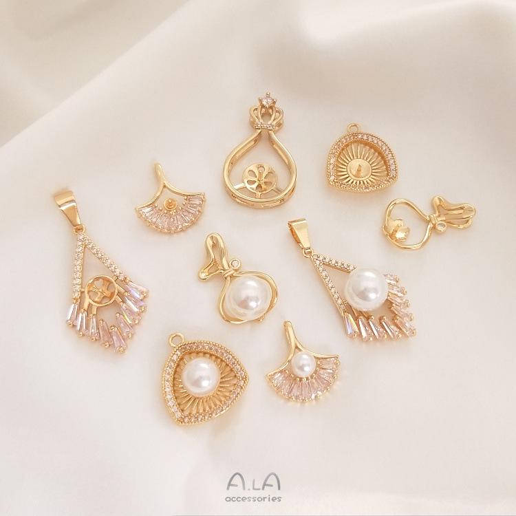

14K Gold-Filled Fan-Shaped Pearl Setting: DIY Pendant & Earrings Accessory