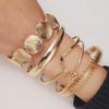 5er-Set Vintage Übertriebenes Luxus Geometrisches Design Breites Metall Gold Armreif-Set, Geeignet Für Den Täglichen Gebrauch Und Als Geschenk