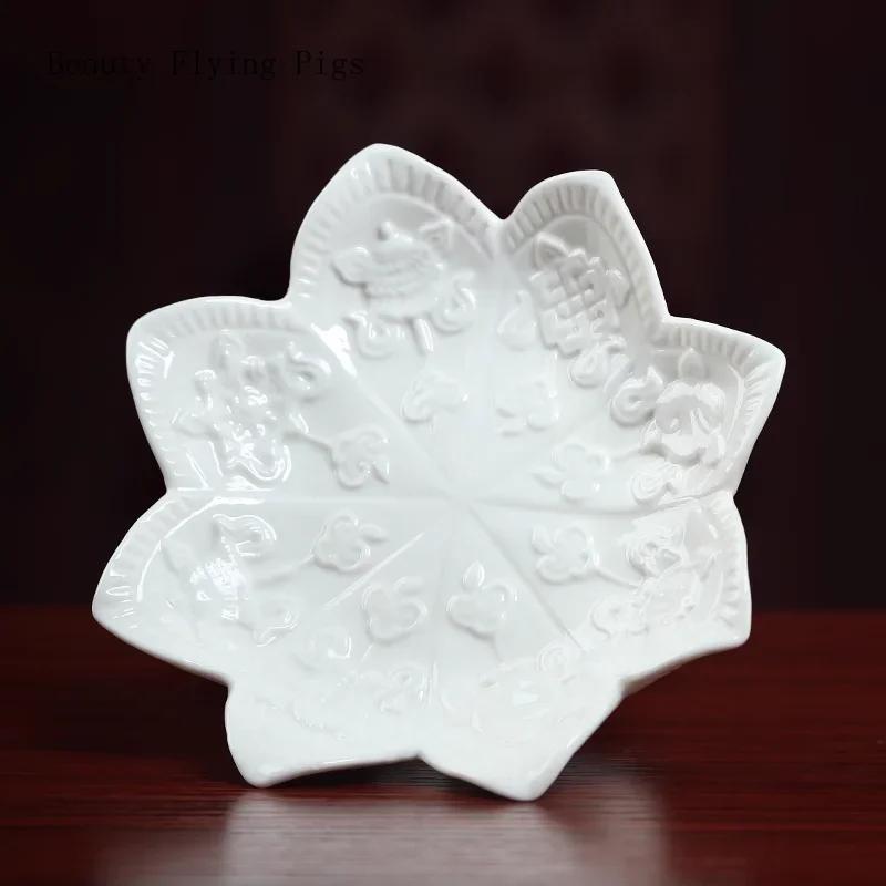1PCS Ceramic Fruit Plate Ornament Household Buddha Hall Offering Plate Buddha Utensils and Supplies