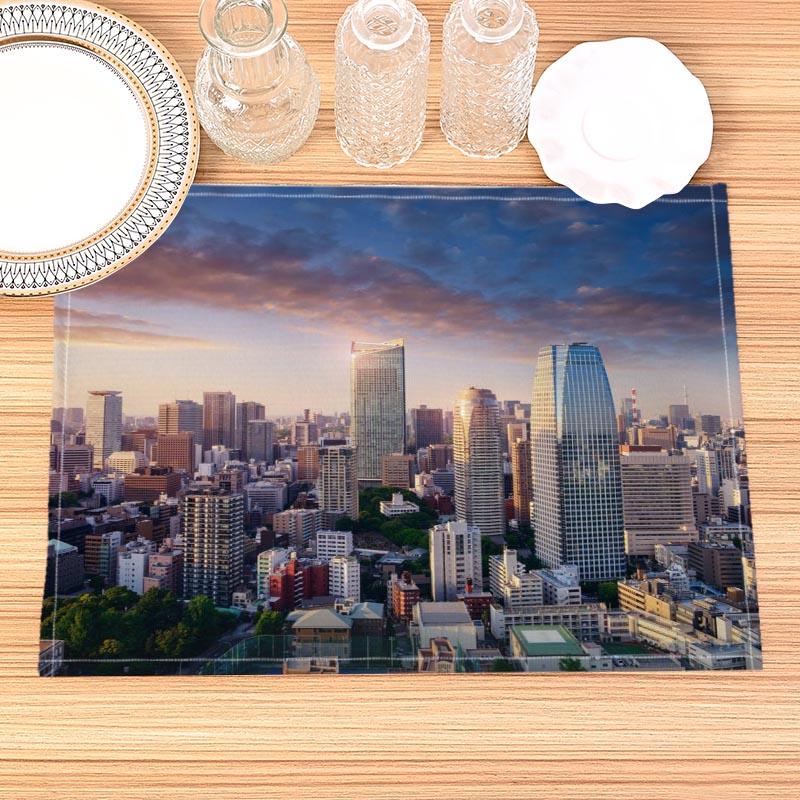 

New York City Print Linen Dining Table Mats Alphabet Kitchen Placemat 30X45cm Coasters Pads Bowl Cup Mat 2pcs 30x45cm