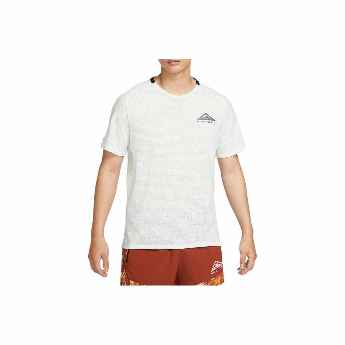 Nike Men s Solid Color Breathable Trail Running Short-Sleeve T-Shirt, White L