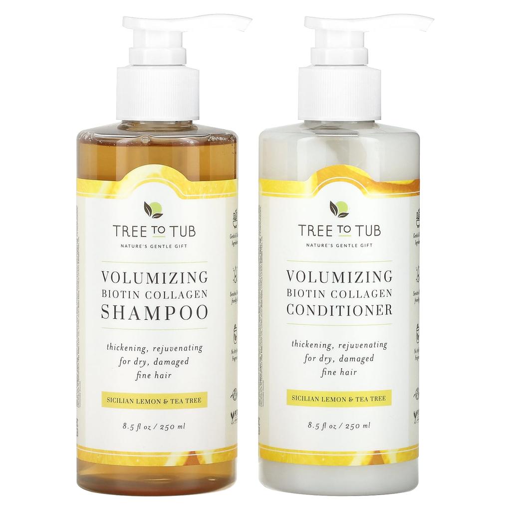 Shampoo & Conditioner Set, Volumizing Biotin Collagen, Sicilian Lemon & Tea Tree, Set of 2, 250 Ml (8.5 Fl Oz) Each