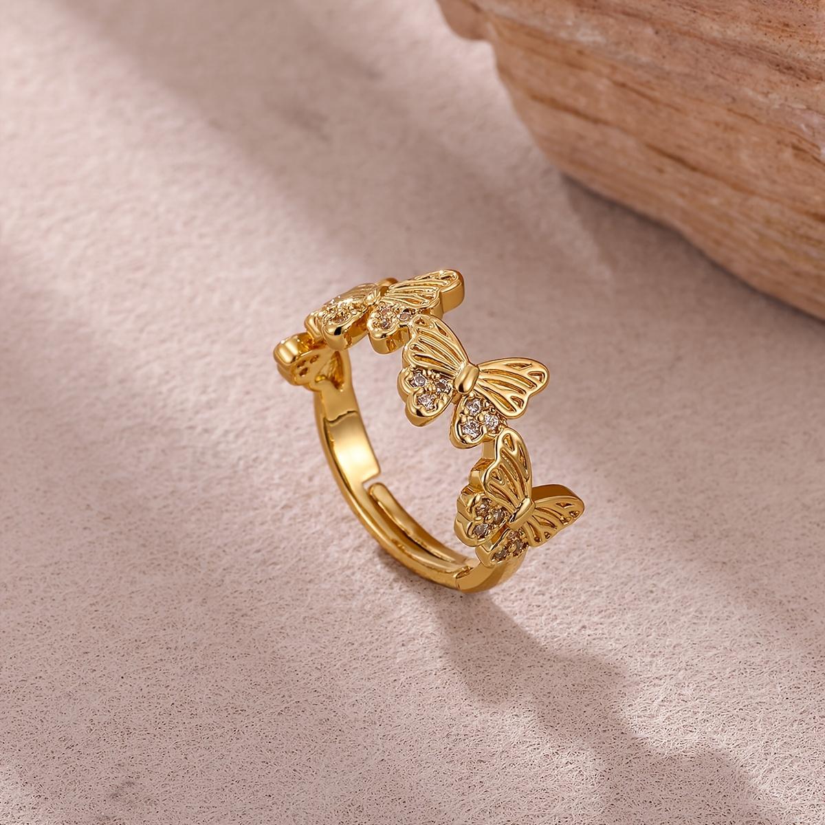 Butterfly spliced open ring inlaid with zirconia, fashionable and high-end ring jewelry, stainless steel jewelry accessory ring