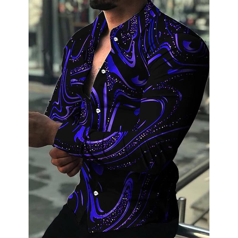 2024 Nouvelles Chemises Hawaïennes Chemises à Motifs Dorés de Luxe Mode Homme Chemises Décontractées Manches Longues Revers Chemises de Plage Vêtements pour Homme