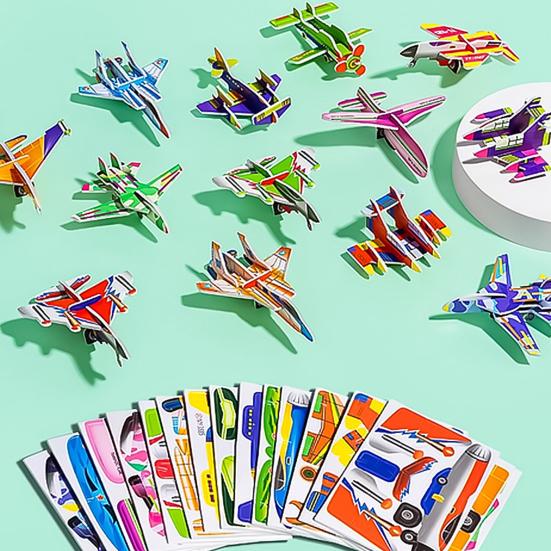 25Pcs/Set Kids 3D Puzzle Toy Cartoon Animal Dinosaur Airplane Cognition 3D Jigsaw Assembly Educational Game Kit Toddlers Boys Girls Gift