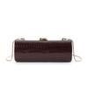 Vintage Cirkulær Rektangulær Clutch Kvinder PU Læder Krokodillemønster Punge Guld Metal Kæde Håndtaske Design Aftenfest Pung