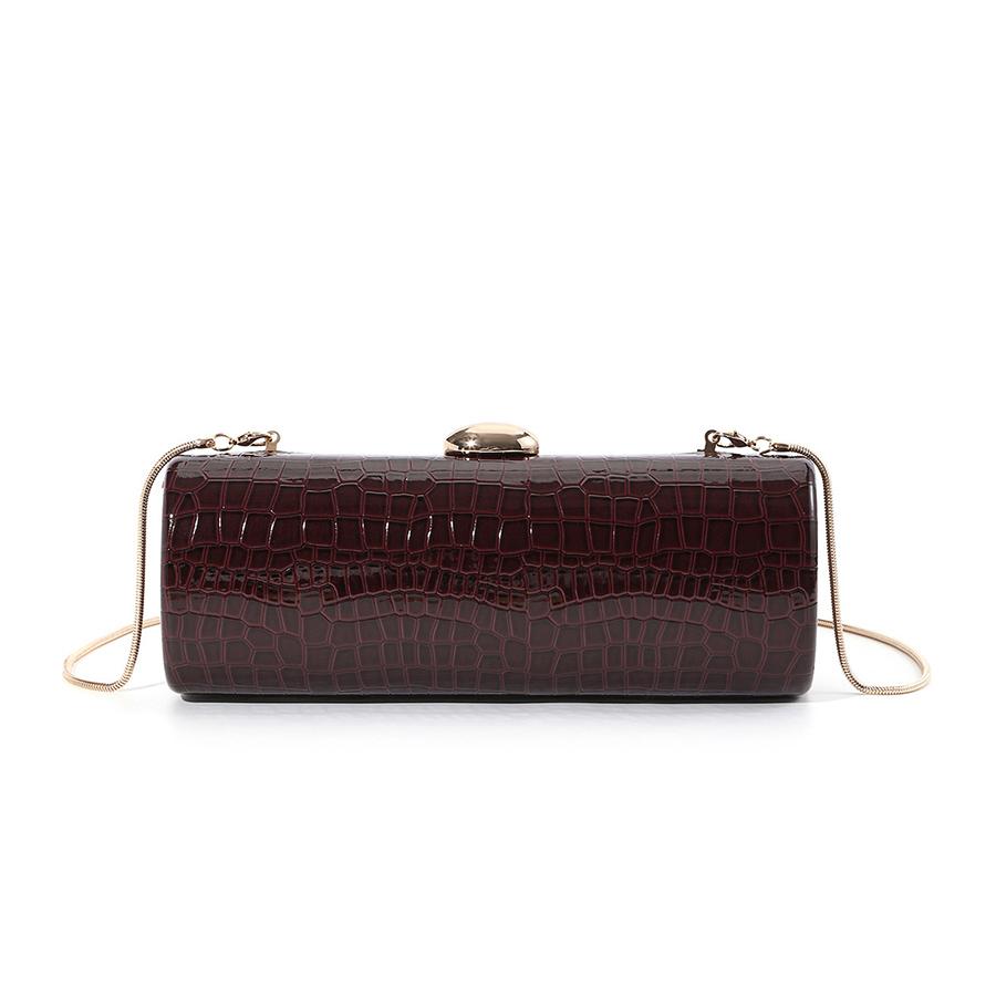 Vintage Cirkulær Rektangulær Clutch Kvinder PU Læder Krokodillemønster Punge Guld Metal Kæde Håndtaske Design Aftenfest Pung