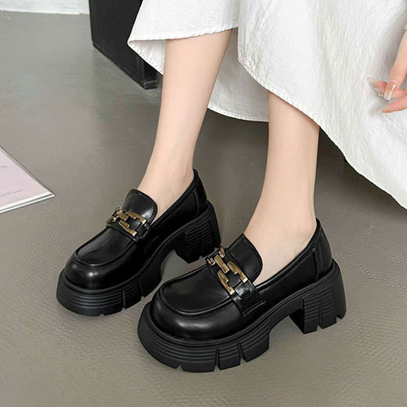 2025 spring and autumn new retro British style loafers one-pedal thick heel single shoes versatile platform small leather shoes women's