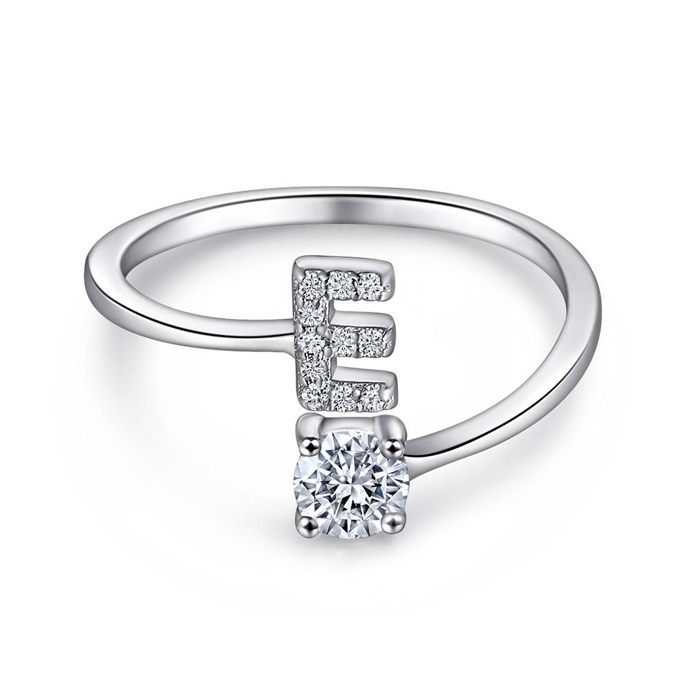 26 English A-Z Letters 925 Sterling Silver Ring Female Diamond Zircon Opening Adjustable Index Finger Ring Tail Ring