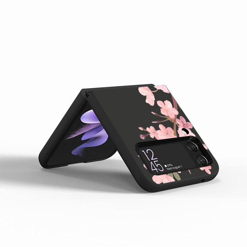 Flower Letter Pink Fashion Initial Cell Case For Samsung Galaxy Z Flip 3 5G 4 Fashion Z Flip3 Luxury Black Hard Phone Coque